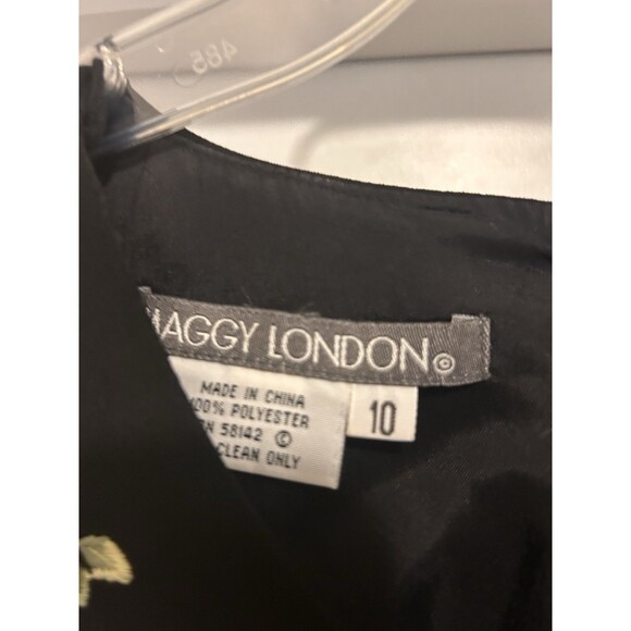 Vintage 90s Y2K Maggy London Embroidered Midi Dress Dark Floral Witchy Size 10 - Picture 2 of 7